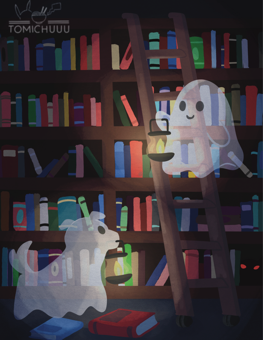 Spooky Library Visit - Cute Ghost Art Print